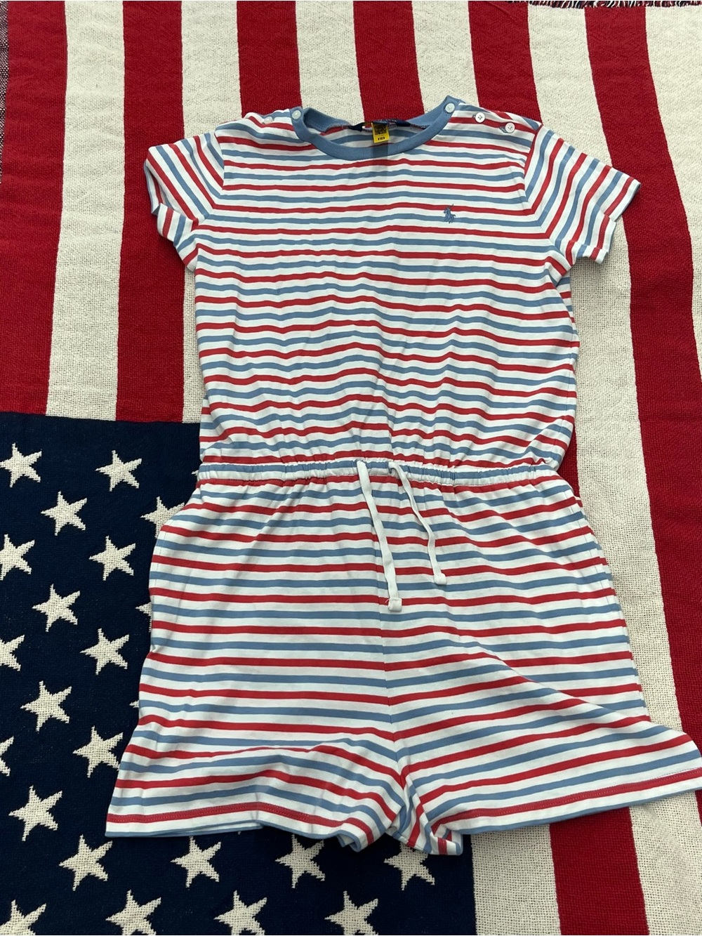 Polo Ralph Lauren Red, White & Blue Striped Girls' Romper Size Large 12-14